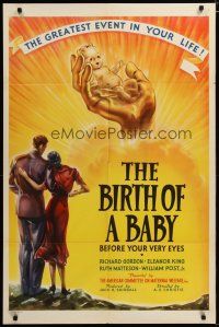 3h140 BIRTH OF A BABY 1sh '38 cool art of parents & infant, see it before your very eyes!