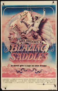 3h154 BLAZING SADDLES 1sh '74 classic Mel Brooks western, art of Cleavon Little by John Alvin!