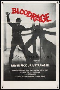 3h161 BLOODRAGE 1sh '79 Ian Scott, Lawrence Tierney, wild shadowy image of assault!