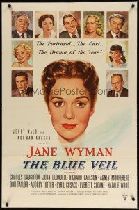 3h167 BLUE VEIL 1sh '51 portraits of Charles Laughton, Jane Wyman, Joan Blondell & more!