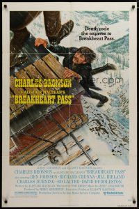 3h182 BREAKHEART PASS style B 1sh '76 art of Charles Bronson in peril by Mort Kunstler!