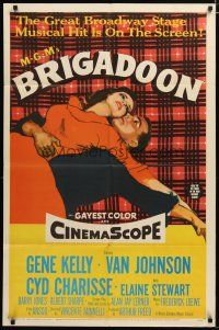 3h185 BRIGADOON 1sh '54 great romantic close up art of Gene Kelly & Cyd Charisse!