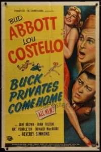 3h196 BUCK PRIVATES COME HOME 1sh '47 Bud Abbott & Lou Costello are back from the front!