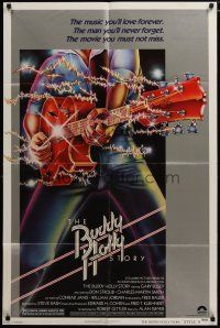 3h199 BUDDY HOLLY STORY style B 1sh '78 Gary Busey great art of electrified guitar, rock 'n' roll!
