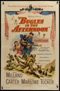 3h202 BUGLES IN THE AFTERNOON 1sh '52 Ray Milland, Helena Carter, cool art of western battle!