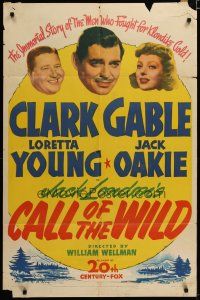 3h212 CALL OF THE WILD 1sh R43 Clark Gable & Loretta Young in Jack London story!