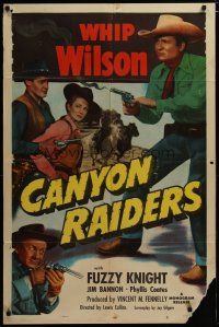 3h217 CANYON RAIDERS 1sh '51 Whip Wilson with smoking gun & sexy Phyllis Coates!