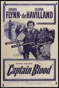 3h219 CAPTAIN BLOOD 1sh R56 Errol Flynn, Olivia de Havilland, Michael Curtiz classic!