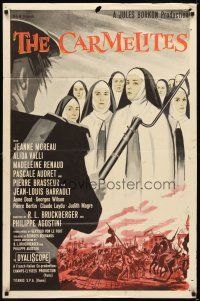 3h222 CARMELITES 1sh '60 art of Catholic nuns Jeanne Moreau & Alida Valli facing soldier!