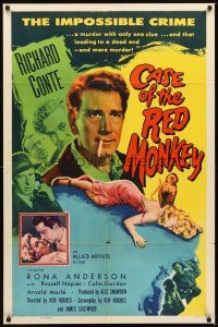 3h226 CASE OF THE RED MONKEY 1sh '55 Richard Conte solves impossible crime, sexy Rona Anderson!