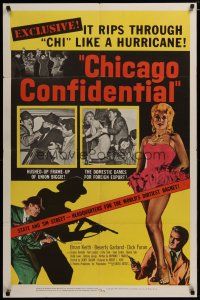 3h234 CHICAGO CONFIDENTIAL 1sh '57 puts the finger on the B-girls and the heat on the hoods!