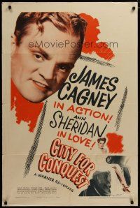 3h241 CITY FOR CONQUEST 1sh R46 close-up of James Cagney in action, Ann Sheridan in love!