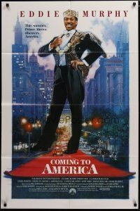 3h255 COMING TO AMERICA int'l 1sh '88 great artwork of African Prince Eddie Murphy by Drew Struzan!