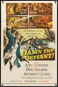 3h275 DAMN THE DEFIANT 1sh '62 art of Alec Guinness & Dirk Bogarde facing a bloody mutiny!