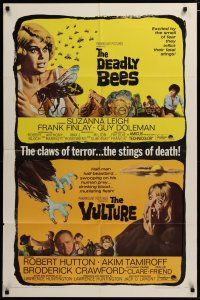 3h286 DEADLY BEES/VULTURE 1sh '67 double-feature, the stings of death & the claws of terror!