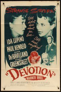 3h294 DEVOTION 1sh '46 Ida Lupino & Olivia De Havilland are completely opposite sisters!