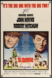 3h315 EL DORADO 1sh '66 John Wayne, Robert Mitchum, Howard Hawks, big one with the big two!
