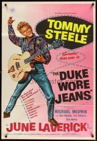 3h306 DUKE WORE JEANS English 1sh '58 great full-length art of Tommy Steel playing guitar!