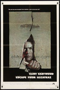 3h322 ESCAPE FROM ALCATRAZ 1sh '79 cool artwork of Clint Eastwood busting out by Lettick!
