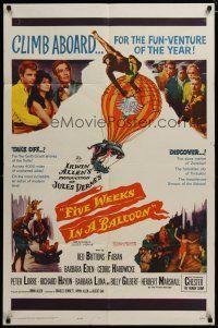 3h351 FIVE WEEKS IN A BALLOON 1sh '62 Jules Verne, Red Buttons, Fabian, Barbara Eden, climb aboard