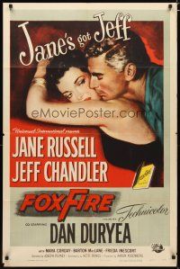 3h360 FOXFIRE 1sh '55 close up artwork of sexy Jane Russell, Jeff Chandler!