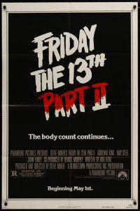 3h363 FRIDAY THE 13th PART II dated teaser 1sh '81 slasher horror sequel, body count continues!