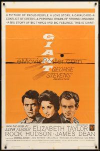 3h383 GIANT 1sh R63 James Dean, Elizabeth Taylor, Rock Hudson, directed by George Stevens!