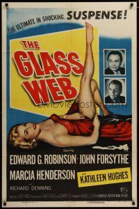 3h389 GLASS WEB 1sh '53 Edward G. Robinson, John Forsythe, art of sexy nearly naked girl!