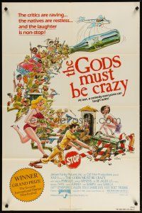 3h393 GODS MUST BE CRAZY 1sh '82 wacky Jamie Uys comedy about native African tribe, Goodman art!