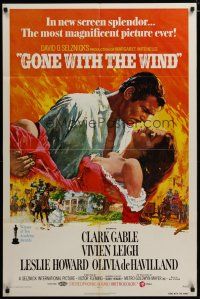 3h397 GONE WITH THE WIND 1sh R74 art of Clark Gable holding Vivien Leigh by Howard Terpning!