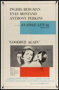 3h400 GOODBYE AGAIN 1sh '61 art of Ingrid Bergman between Yves Montand & Anthony Perkins!