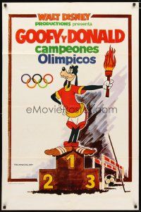 3h401 GOOFY & DONALD OLYMPIC CHAMPIONS Spanish/U.S. 1sh '60s Disney, wonderful cartoon sports images!