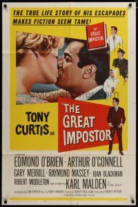 3h404 GREAT IMPOSTOR 1sh '61 Tony Curtis as Waldo DeMara, who faked being a doctor, warden & more!