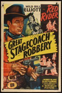 3h407 GREAT STAGECOACH ROBBERY 1sh R49 Wild Bill Elliot in the title role as Red Ryder!