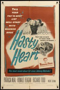 3h427 HASTY HEART 1sh '50 patient Ronald Reagan & nurse Patricia Neal help dying Richard Todd!
