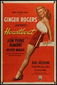 3h430 HEARTBEAT style A 1sh '46 great full length art of super sexy Ginger Rogers!