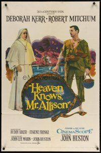 3h431 HEAVEN KNOWS MR. ALLISON 1sh '57 Robert Mitchum in uniform w/ nun Deborah Kerr!