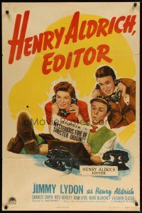 3h438 HENRY ALDRICH, EDITOR style A 1sh '42 great artwork of newspaper chief Jimmy Lydon!