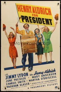 3h436 HENRY ALDRICH FOR PRESIDENT style A 1sh '41 Jimmy Lydon's first time in the title role!