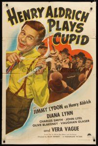 3h437 HENRY ALDRICH PLAYS CUPID style A 1sh '43 close up artwork of Jimmy Lydon with bow & arrow!