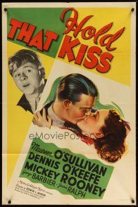 3h455 HOLD THAT KISS style C 1sh '38 Mickey Rooney, Maureen O'Sullivan kisses Dennis O'Keefe