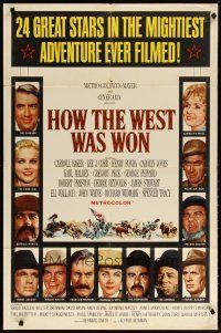 3h471 HOW THE WEST WAS WON 1sh '64 John Ford epic, Debbie Reynolds, Gregory Peck & all-star cast!