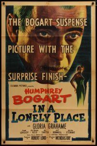 3h482 IN A LONELY PLACE 1sh '50 best c/u of Humphrey Bogart & sexy Gloria Grahame, Nicholas Ray!