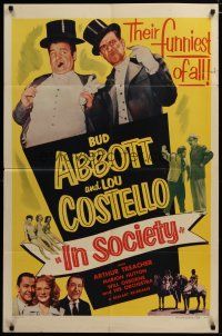3h484 IN SOCIETY 1sh R53 great image of dapper Bud Abbott & Lou Costello in formal wear!
