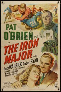 3h497 IRON MAJOR style A 1sh '43 Pat O'Brien plays football in the military, great sports art!