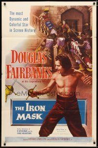 3h498 IRON MASK 1sh R53 cool artwork of shirtless fencer Douglas Fairbanks, Sr!