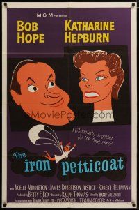 3h499 IRON PETTICOAT 1sh '56 great art of Bob Hope & Katharine Hepburn hilarious together!