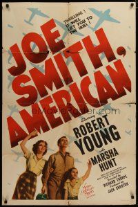 3h511 JOE SMITH AMERICAN style D 1sh '42 WWII hero Robert Young, it will lift you to the skies!