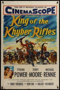 3h531 KING OF THE KHYBER RIFLES 1sh '54 artwork of British soldier Tyrone Power on horseback!