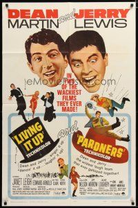 3h564 LIVING IT UP/PARDNERS 1sh '65 wacky Dean Martin & Jerry Lewis double-feature!